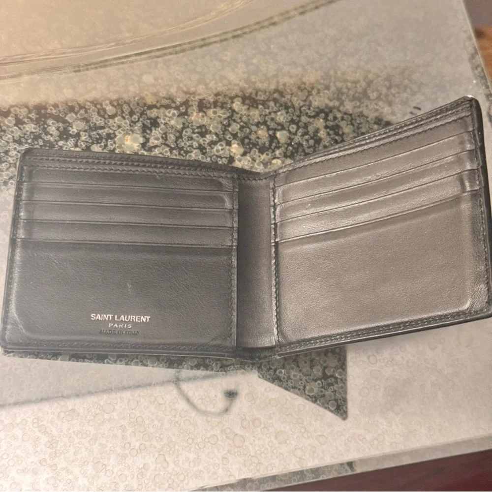 Saint Laurent Black Patent Leather Money Clip Wallet with YSL Logo